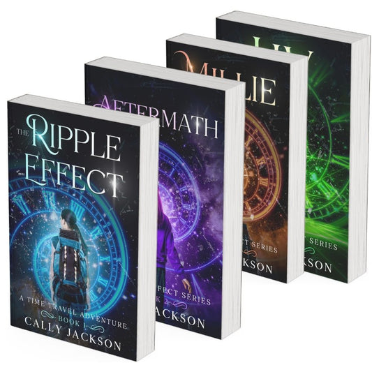 Books 1 to 4 of The Ripple Effect Series by Cally Jackson: The Ripple Effect, Aftermath, Millie and Liv, paperback stack